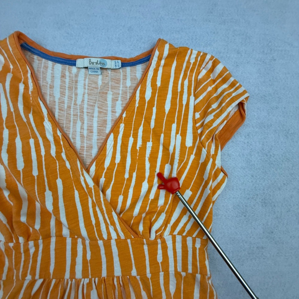 Boden Dress Womens 2P Orange Striped V-Neck Cap Sleeve A-Line Cotton Blend - Picture 4 of 14